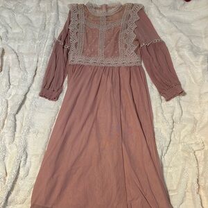 Shiran Fushi Mauve Mesh Lace High Neck Long Sleeve Maxi Dress Size XL
